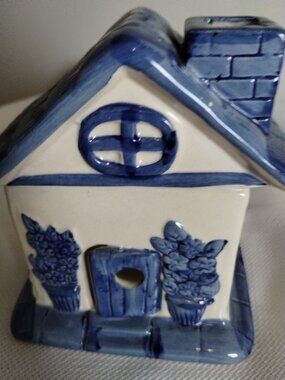 Vintage ceramic blue house votive holder
